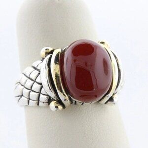 Vintage Sterling Silver & Gold Vermeil Carnelian Cabochon Ring 8